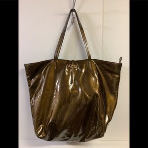 Salvatore Ferragamo bronze patent leather tote XL